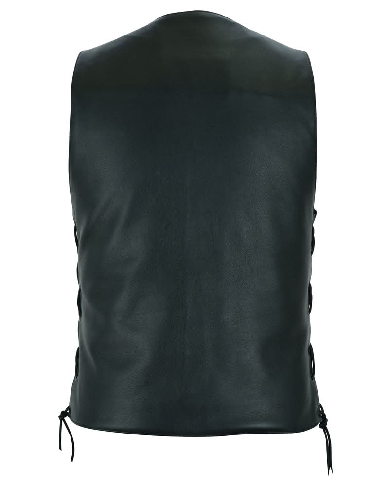 Hawk Men's Classic Black Leather Motorcycle Vest
